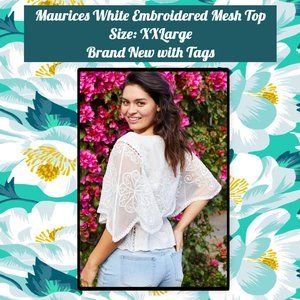 Maurices White Embroidered Mesh Top XXL